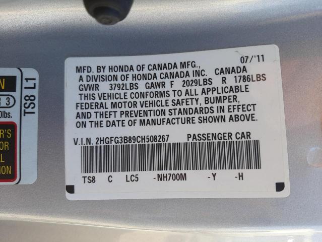 Photo 10 from auction – 2012 HONDA CIVIC EX with VIN 2HGFG3B89CH508267