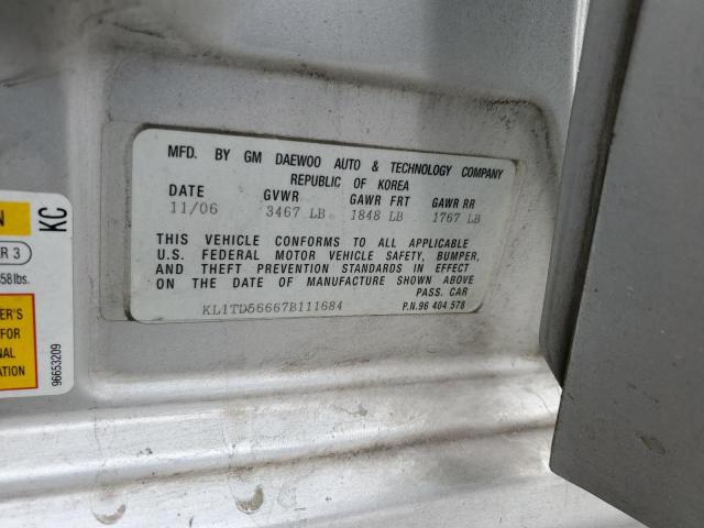 Zdjęcie 10 z aukcji – 2007 CHEVROLET AVEO BASE z VIN KL1TD56667B111684