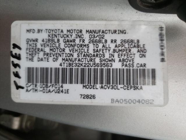 Photo 10 from auction – 2002 TOYOTA CAMRY LE with VIN 4T1BE32K22U569563
