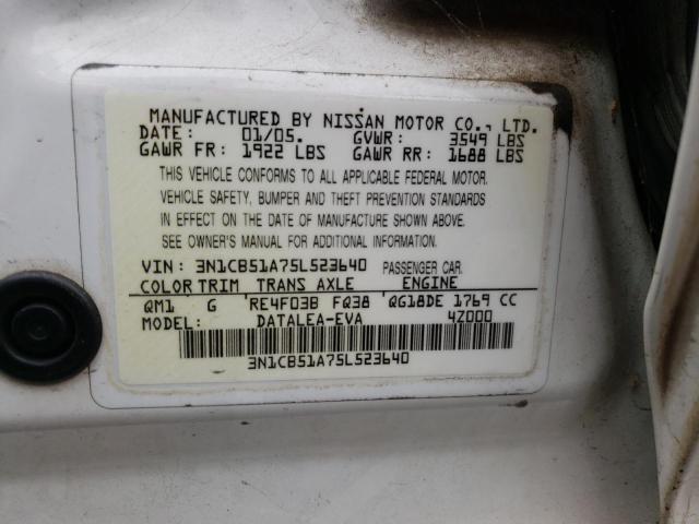 Photo 10 from auction – 2005 NISSAN SENTRA 1.8 with VIN 3N1CB51A75L523640