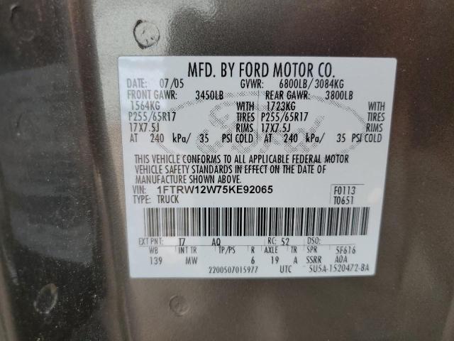 Photo 10 from auction – 2005 FORD F150 SUPER with VIN 1FTRW12W75KE92065