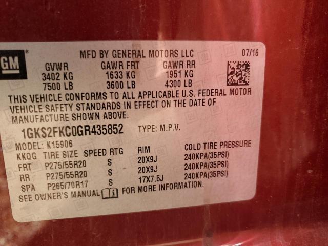 Photo 10 from auction – 2016 GMC YUKON XL K with VIN 1GKS2FKC0GR435852