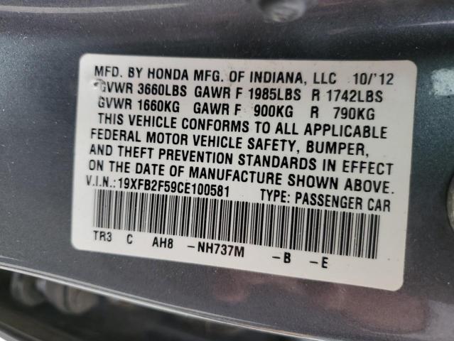Photo 10 from auction – 2012 HONDA CIVIC LX with VIN 19XFB2F59CE100581