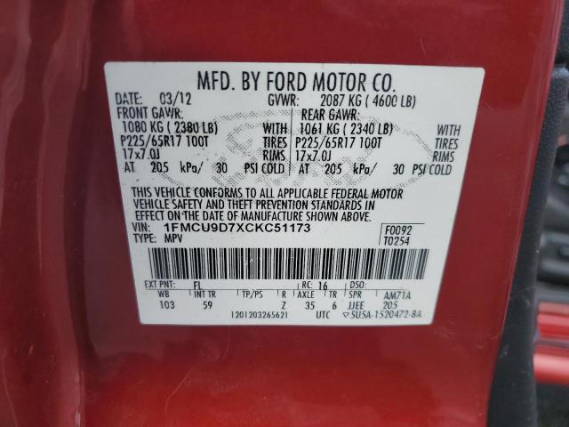 Photo 10 from auction – 2012 FORD ESCAPE XLT with VIN 1FMCU9D7XCKC51173