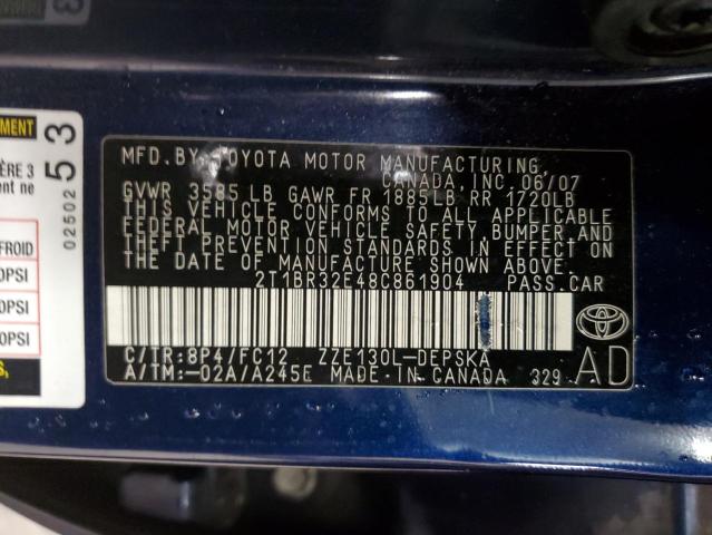 Photo 10 from auction – 2008 TOYOTA COROLLA CE with VIN 2T1BR32E48C861904