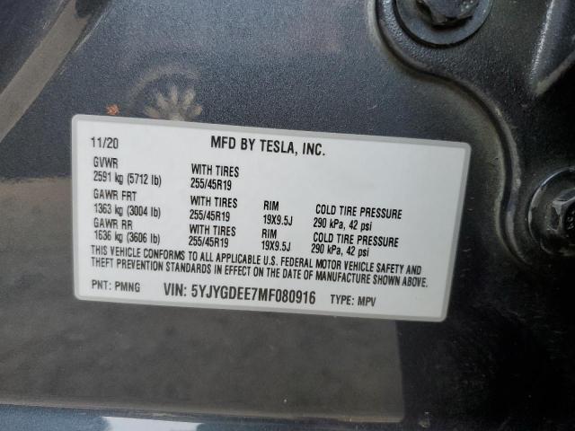 Photo 10 from auction – 2021 TESLA MODEL Y with VIN 5YJYGDEE7MF080916