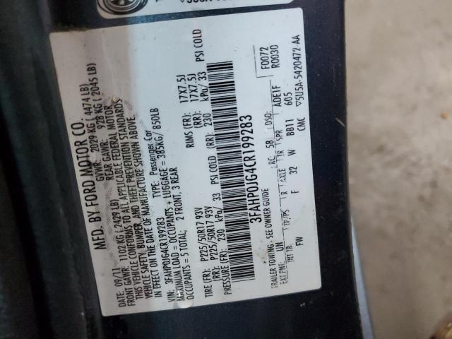 Photo 10 from auction – 2012 FORD FUSION SEL with VIN 3FAHP0JG4CR199283