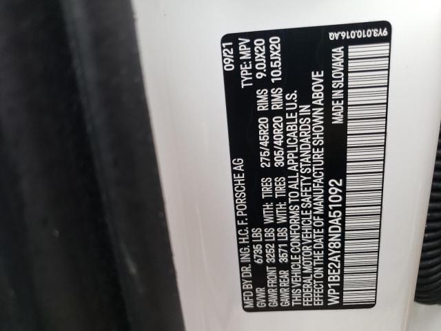Photo 10 from auction – 2022 PORSCHE CAYENNE E with VIN WP1BE2AY8NDA51092