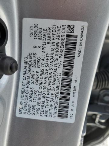 Photo 10 from auction – 2021 HONDA CIVIC LX with VIN 2HGFC2F67MH526993