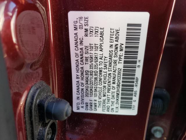 Photo 10 from auction – 2016 HONDA CR-V EX with VIN 2HKRM3H58GH533952