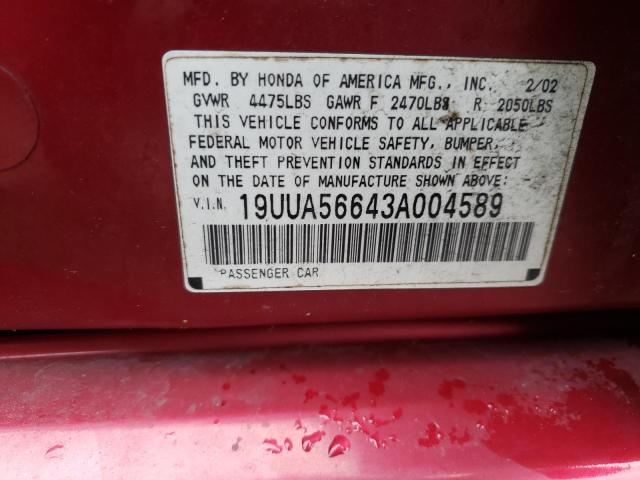 Photo 10 from auction – 2003 ACURA 3.2TL with VIN 19UUA56643A004589