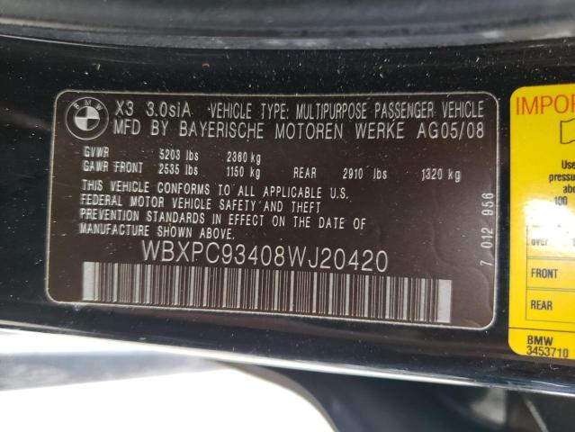 Photo 10 from auction – 2008 BMW X3 3.0SI with VIN WBXPC93408WJ20420