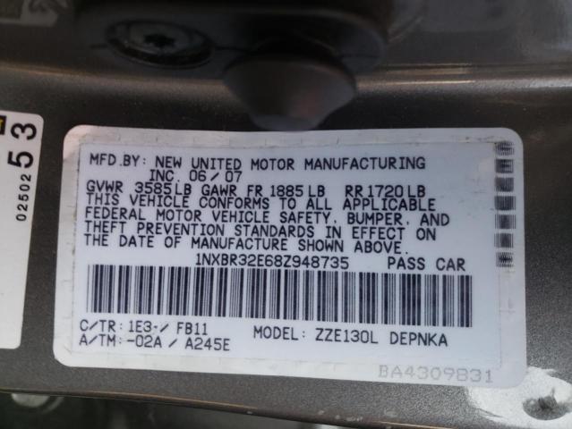Photo 10 from auction – 2008 TOYOTA COROLLA CE with VIN 1NXBR32E68Z948735