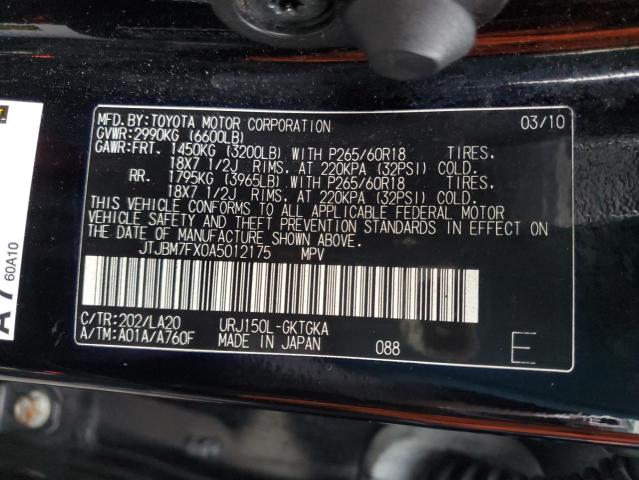 Photo 10 from auction – 2010 LEXUS GX 460 with VIN JTJBM7FX0A5012175