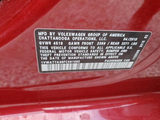 Photo 10 from auction – 2015 VOLKSWAGEN PASSAT S with VIN 1VWAT7A36FC091082