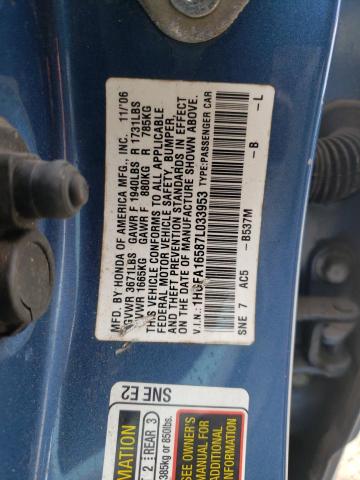 Photo 10 from auction – 2007 HONDA CIVIC LX with VIN 1HGFA16587L033953