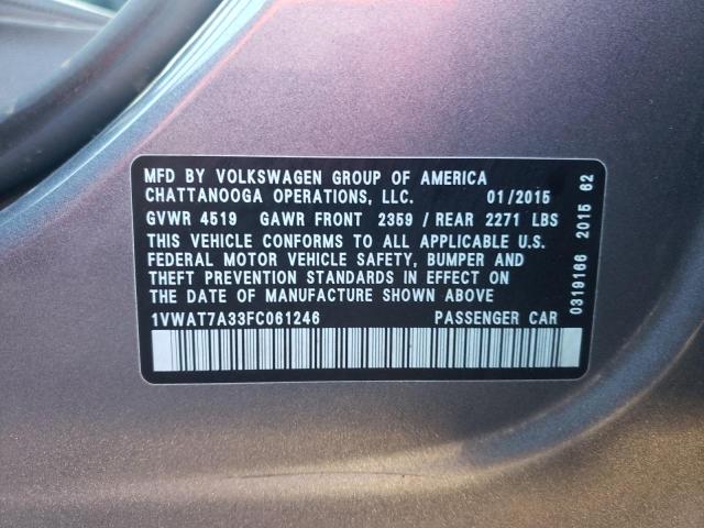 Photo 10 from auction – 2015 VOLKSWAGEN PASSAT S with VIN 1VWAT7A33FC061246