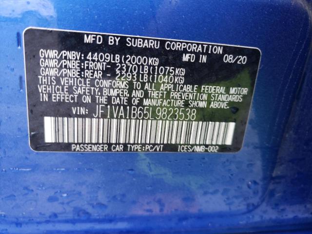 Photo 10 from auction – 2020 SUBARU WRX PREMIU with VIN JF1VA1B65L9823538
