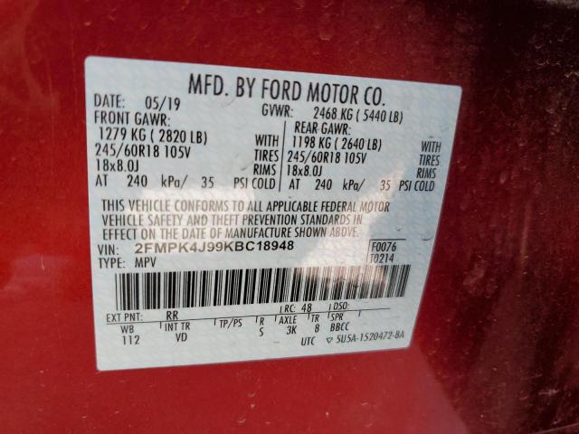 Photo 10 from auction – 2019 FORD EDGE SEL with VIN 2FMPK4J99KBC18948