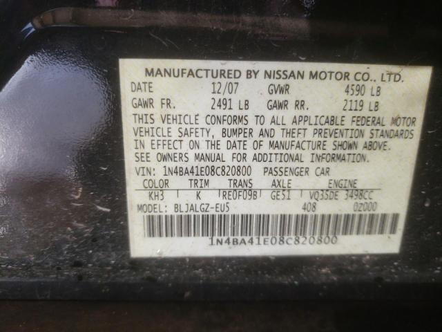 Photo 10 from auction – 2008 NISSAN MAXIMA SE with VIN 1N4BA41E08C820800