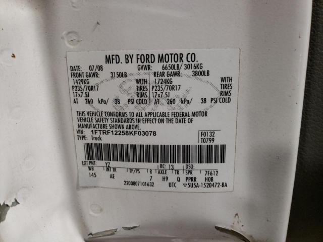 Photo 10 from auction – 2008 FORD F150 with VIN 1FTRF12258KF03078