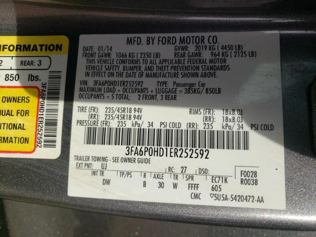 Photo 10 from auction – 2014 FORD FUSION SE with VIN 3FA6P0HD1ER252592