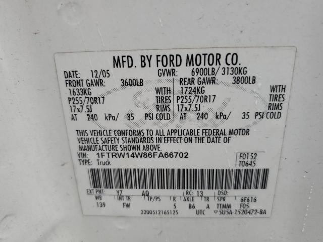 Photo 10 from auction – 2006 FORD F150 SUPER with VIN 1FTRW14W86FA66702
