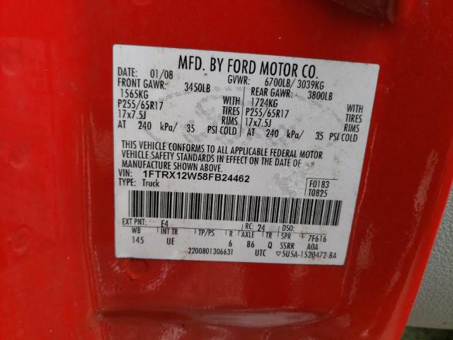 Photo 10 from auction – 2008 FORD F150 with VIN 1FTRX12W58FB24462