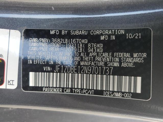 Photo 10 from auction – 2022 SUBARU BRZ LIMITE with VIN JF1ZDBE12N9701737