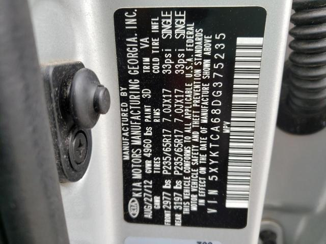 Photo 10 from auction – 2013 KIA SORENTO LX with VIN 5XYKTCA68DG375235