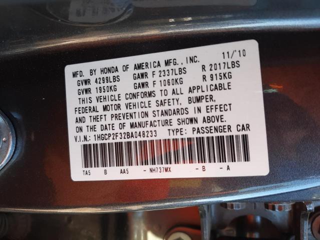 Photo 10 from auction – 2011 HONDA ACCORD LX with VIN 1HGCP2F32BA048233