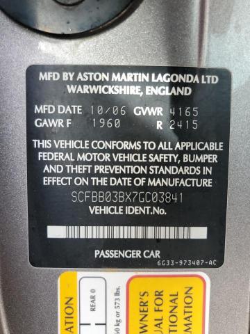 Photo 10 from auction – 2007 ASTON MARTIN V8 VANTAGE with VIN SCFBB03BX7GC03841