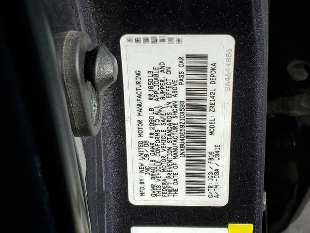 Photo 10 from auction – 2009 TOYOTA COROLLA BA with VIN 1NXBU40E59Z103593