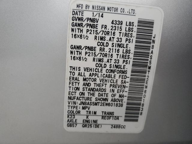 Photo 10 from auction – 2014 NISSAN ROGUE SELE with VIN JN8AS5MT2EW601838