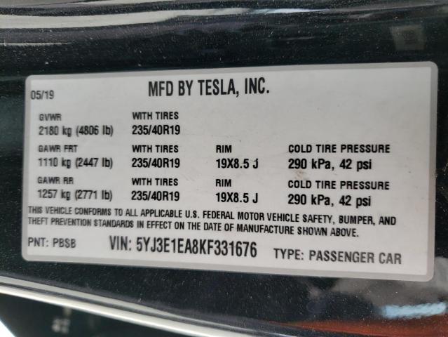 Photo 10 from auction – 2019 TESLA MODEL 3 with VIN 5YJ3E1EA8KF331676