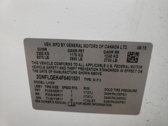 Photo 10 from auction – 2015 CHEVROLET EQUINOX LT with VIN 2GNFLGEK4F6401501