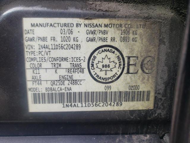 Photo 10 from auction – 2006 NISSAN ALTIMA S with VIN 1N4AL11D56C204289