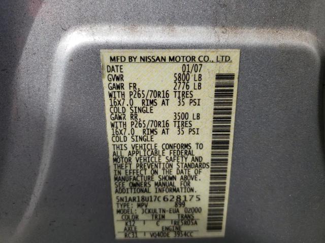 Photo 10 from auction – 2007 NISSAN PATHFINDER with VIN 5N1AR18U17C628175