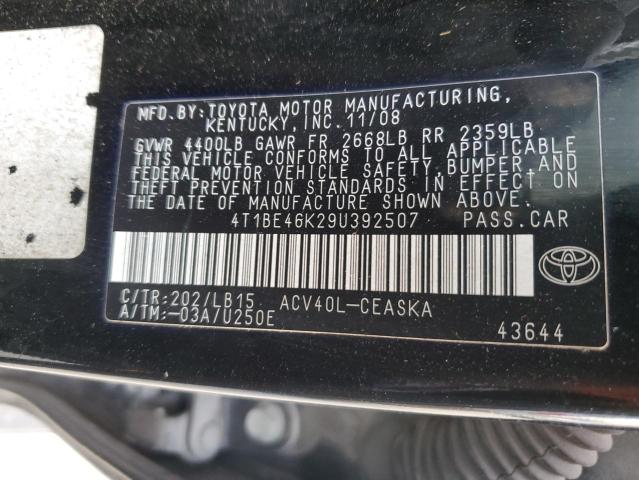 Photo 10 from auction – 2009 TOYOTA CAMRY BASE with VIN 4T1BE46K29U392507