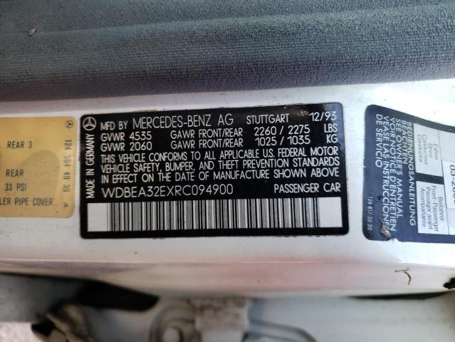 Photo 10 from auction – 1994 MERCEDES-BENZ E 320 with VIN WDBEA32EXRC094900