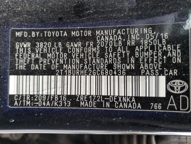 Photo 10 from auction – 2016 TOYOTA COROLLA L with VIN 2T1BURHE2GC680436