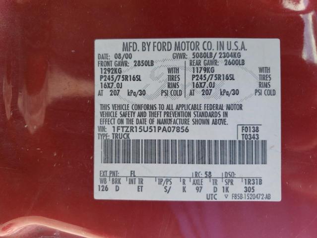 Photo 10 from auction – 2001 FORD RANGER SUP with VIN 1FTZR15U51PA07856