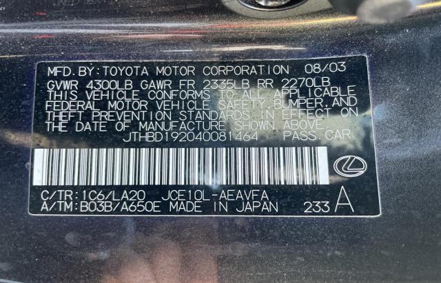 Photo 10 from auction – 2004 LEXUS IS 300 with VIN JTHBD192040081464