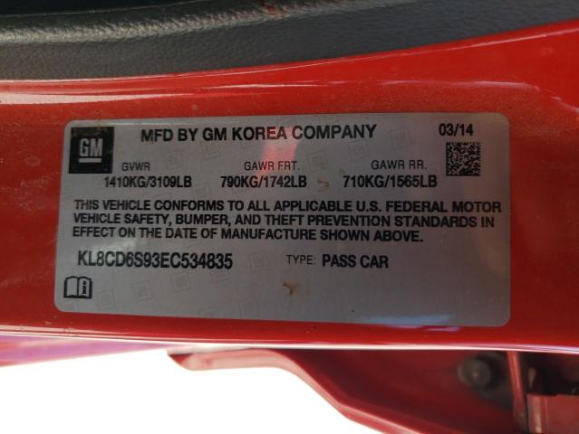 Photo 10 from auction – 2014 CHEVROLET SPARK 1LT with VIN KL8CD6S93EC534835