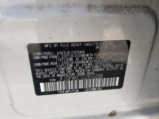 Photo 10 from auction – 2013 SUBARU XV CROSSTR with VIN JF2GPAKC7D2850288