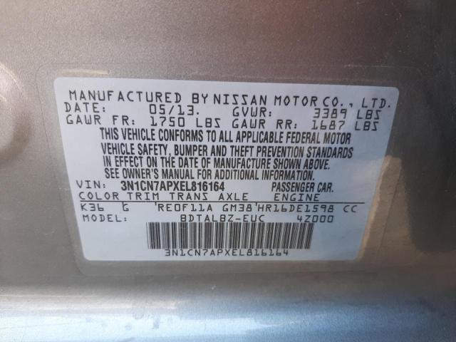 Photo 10 from auction – 2014 NISSAN VERSA S with VIN 3N1CN7APXEL816164