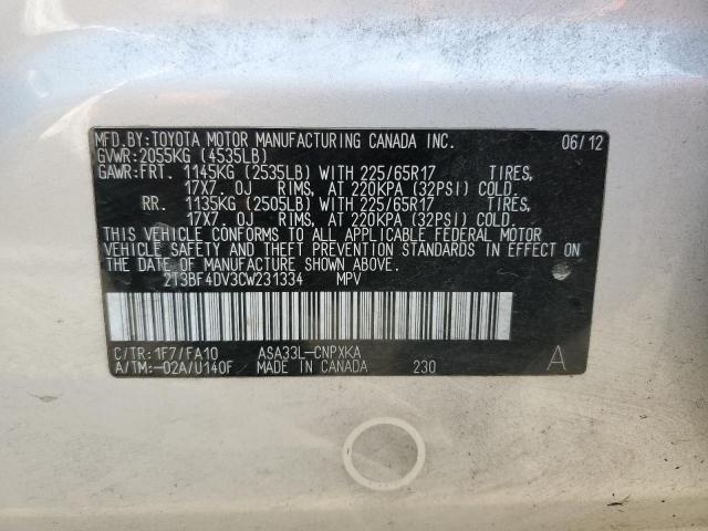 Photo 10 from auction – 2012 TOYOTA RAV4 with VIN 2T3BF4DV3CW231334