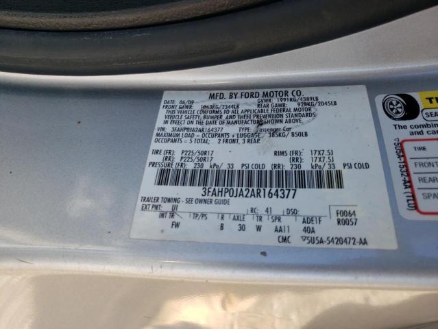Photo 10 from auction – 2010 FORD FUSION SEL with VIN 3FAHP0JA2AR164377