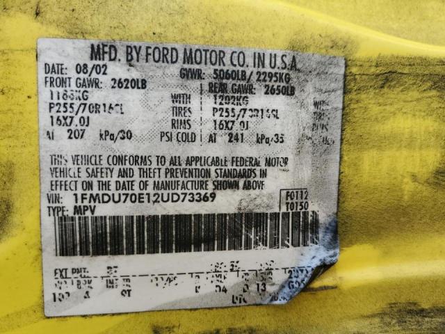 Photo 10 from auction – 2002 FORD EXPLORER S with VIN 1FMDU70E12UD73369