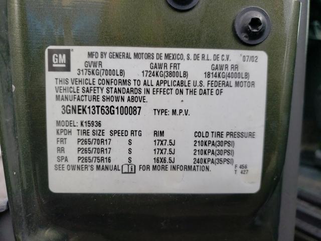 Photo 10 from auction – 2003 CHEVROLET AVALANCHE with VIN 3GNEK13T63G100087